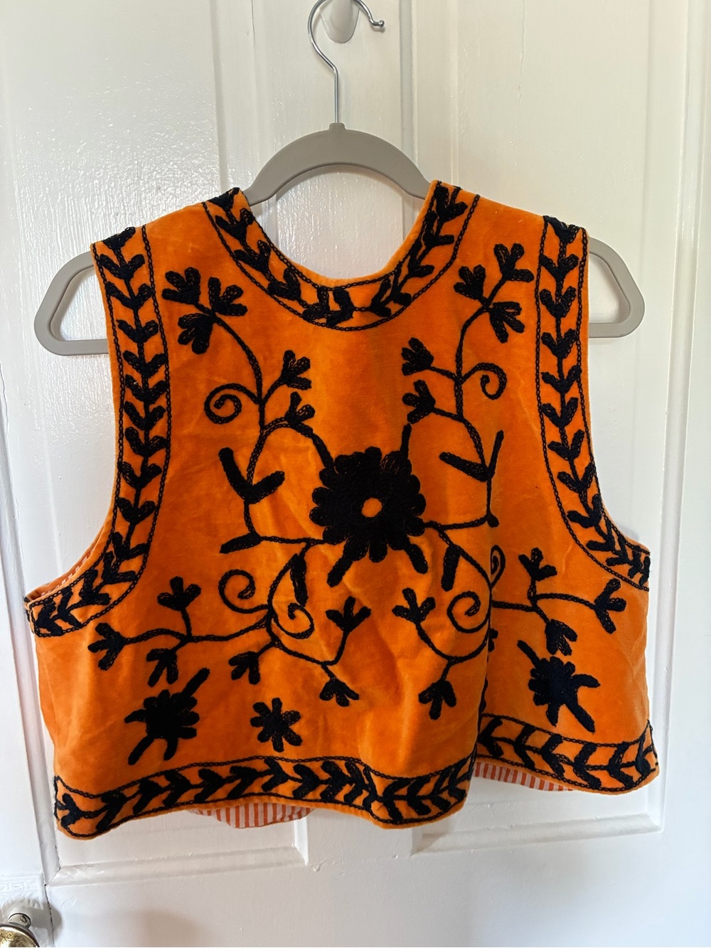 Orange Velvet Embroidered Vest